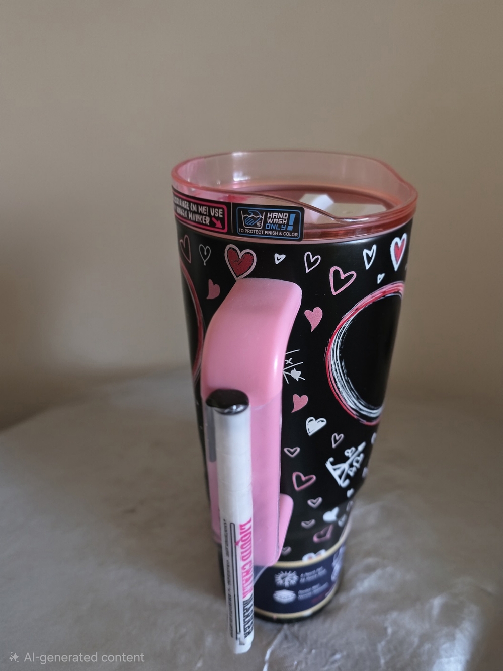 Pink Heart Travel Tumbler with Pen Holder - Women Bath & Body Accessory